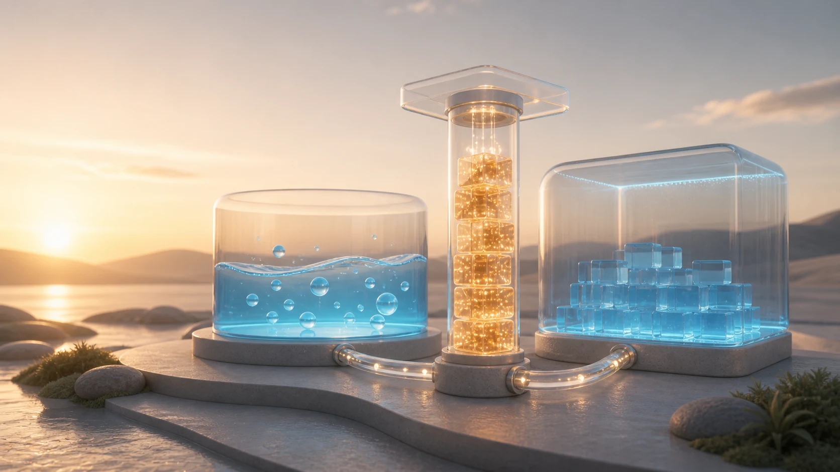 Illustration of golden data blocks piling up against a narrow direct-buffer tube limit while nearby blue memory reservoirs still have space